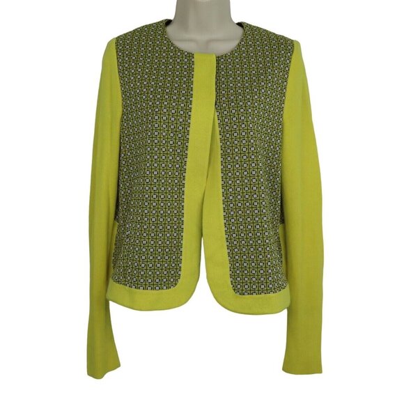 Buchanan Kang Women 10 Yellow Geometric Tight Knit Long Sleeve Cardigan Sweater - Picture 9 of 9